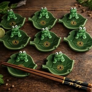 Vintage Kotobuki Japan Frog Chopstick Rests - MCM Ceramic - Set of 7